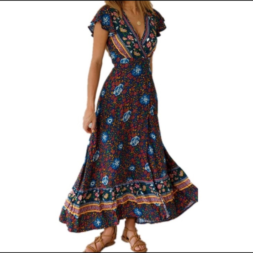 ❌SOLD❌BOHO WRAP DRESS - Picture 1 of 8